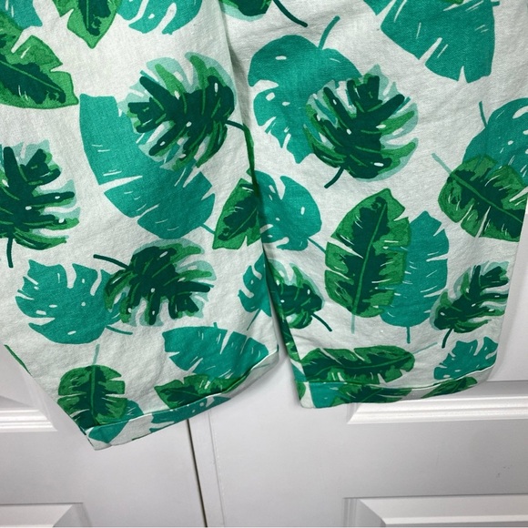 Linen J Crew  Blend Pants Floral Leaf Tropical 4 Green White JCrew J. Crew J.Cre - Picture 6 of 7